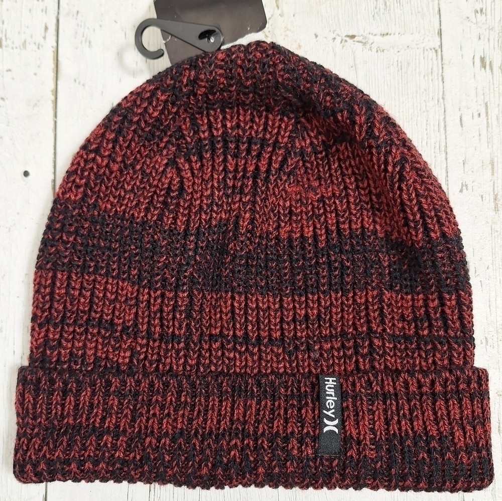 Hurley Men's  Max Cuff 2.0 Beanie Knit Hat Toque Red Black OSFM​​​​​​​​​